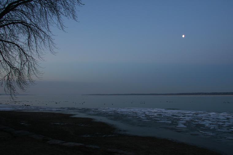 Morning moon on Cayuga Lake photo